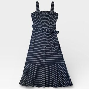 Banana Republic Black & White Striped Button Down Tie Waist Midi Dress Size 0